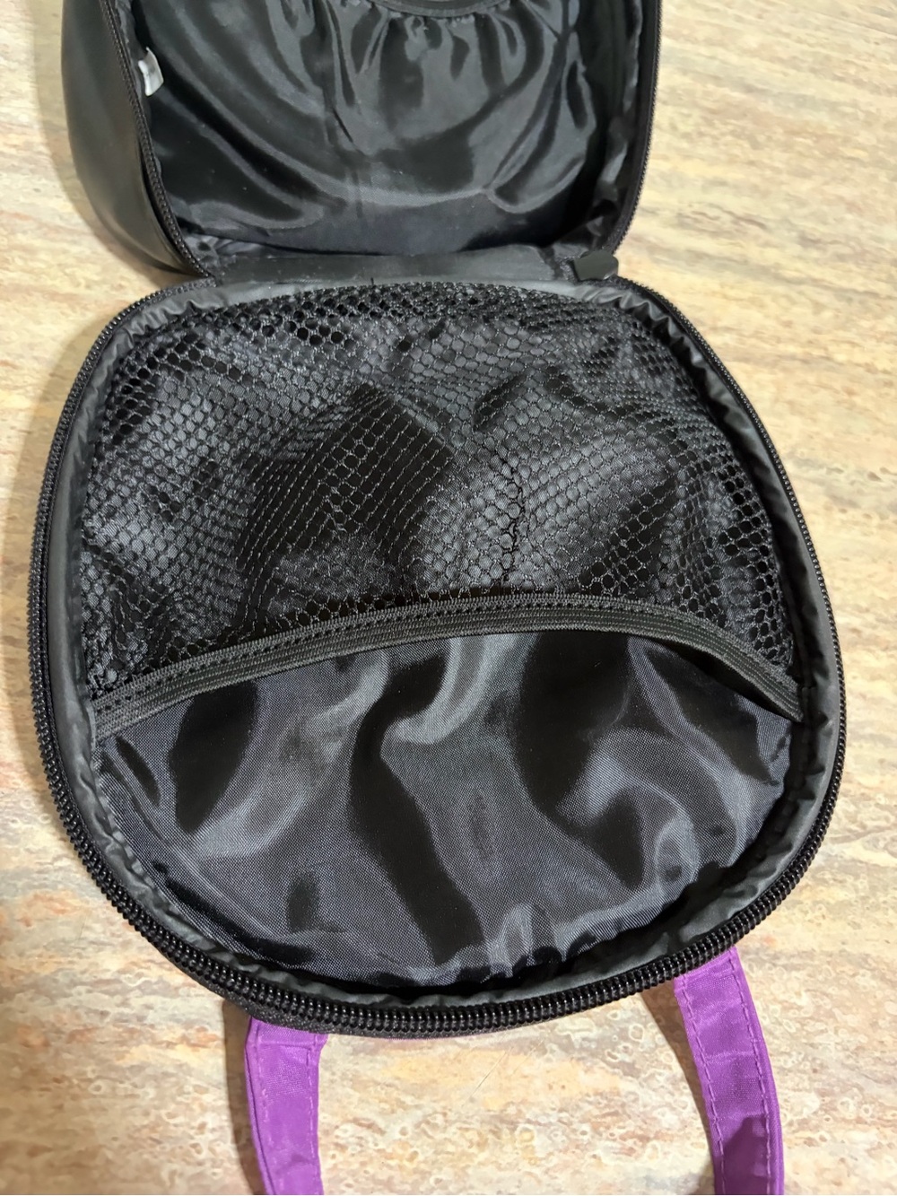 Laura Geller Black Cosmetic Bag with Purple Trim and Handles - Picture 4 of 7